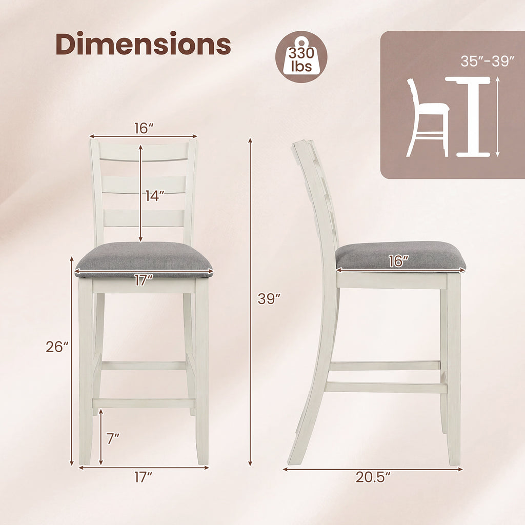 Counter Height Chairs with Fabric Seat and Rubber Wood Legs-Beige