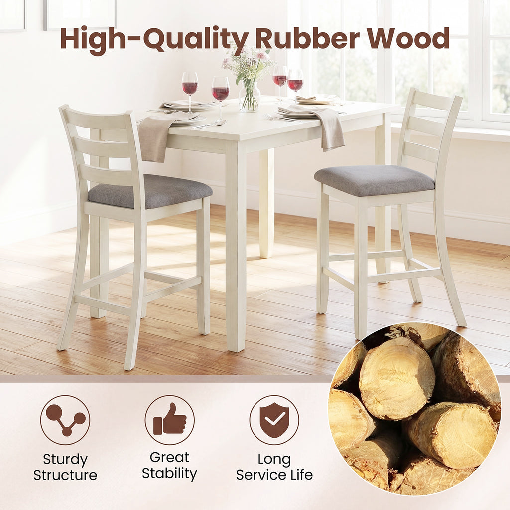 Counter Height Chairs with Fabric Seat and Rubber Wood Legs-Beige