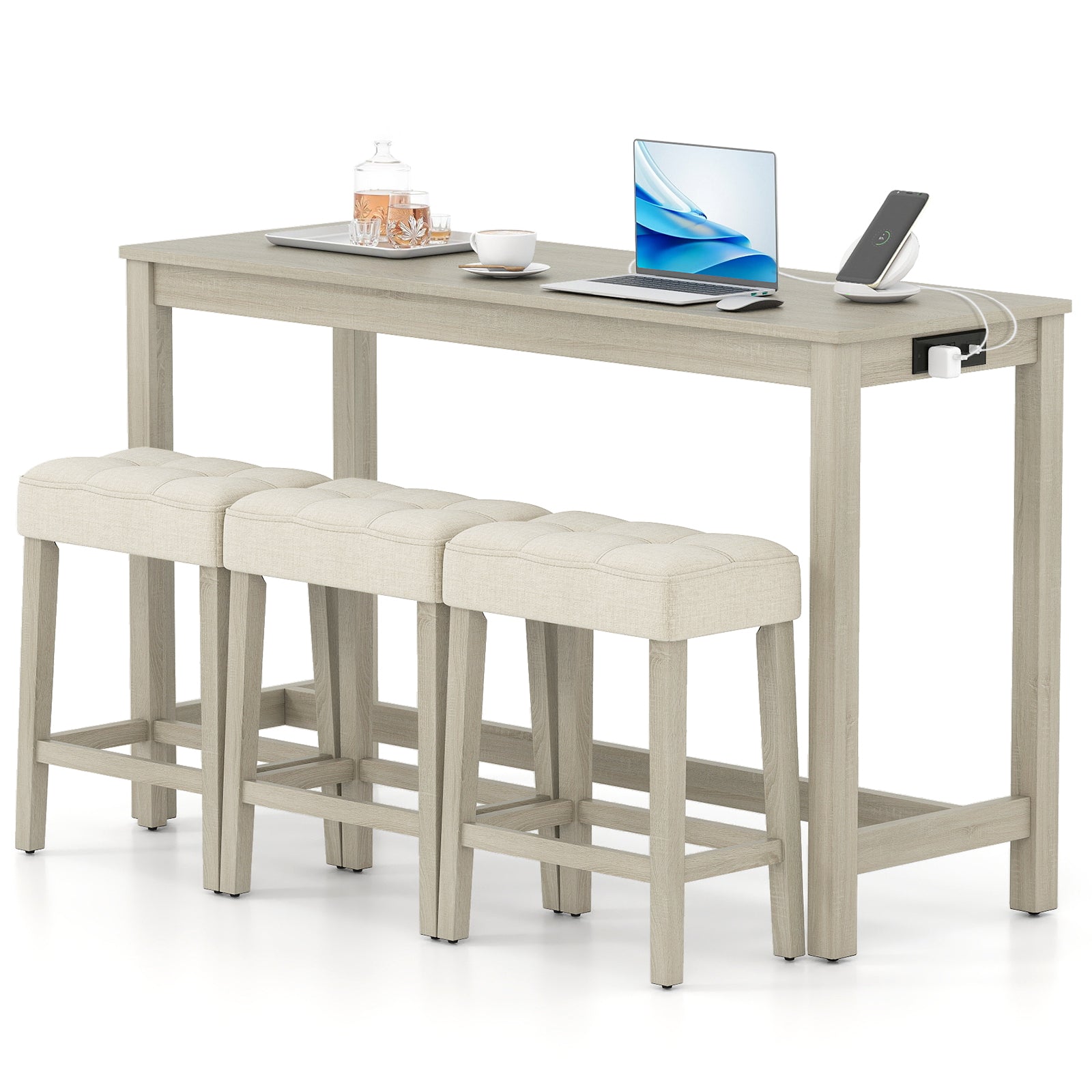 Counter Height Table with 3 Stools and 4-Piece Breakfast Nook Bar Set-Gray
