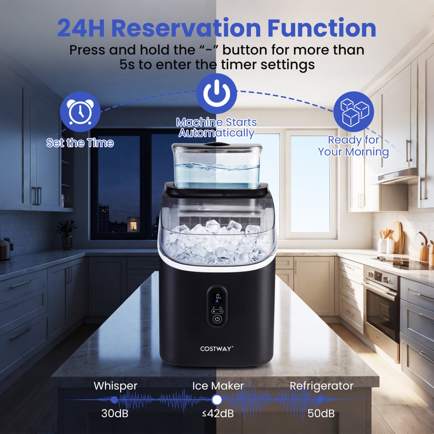 Countertop Ice Maker with External Tank and Self-Cleaning 13 Thickness Levels-Black