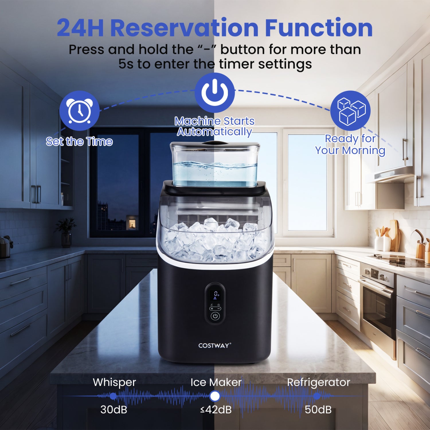 Countertop Ice Maker with External Tank and Self-Cleaning 13 Thickness Levels-Black