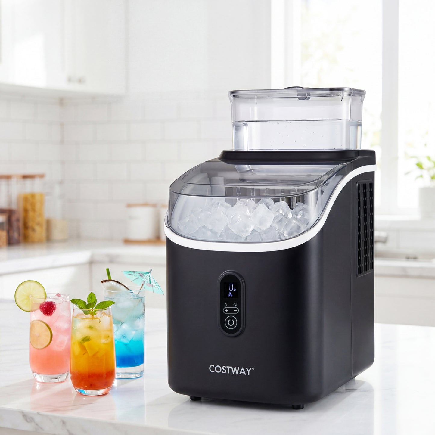 Countertop Ice Maker with External Tank and Self-Cleaning 13 Thickness Levels-Black