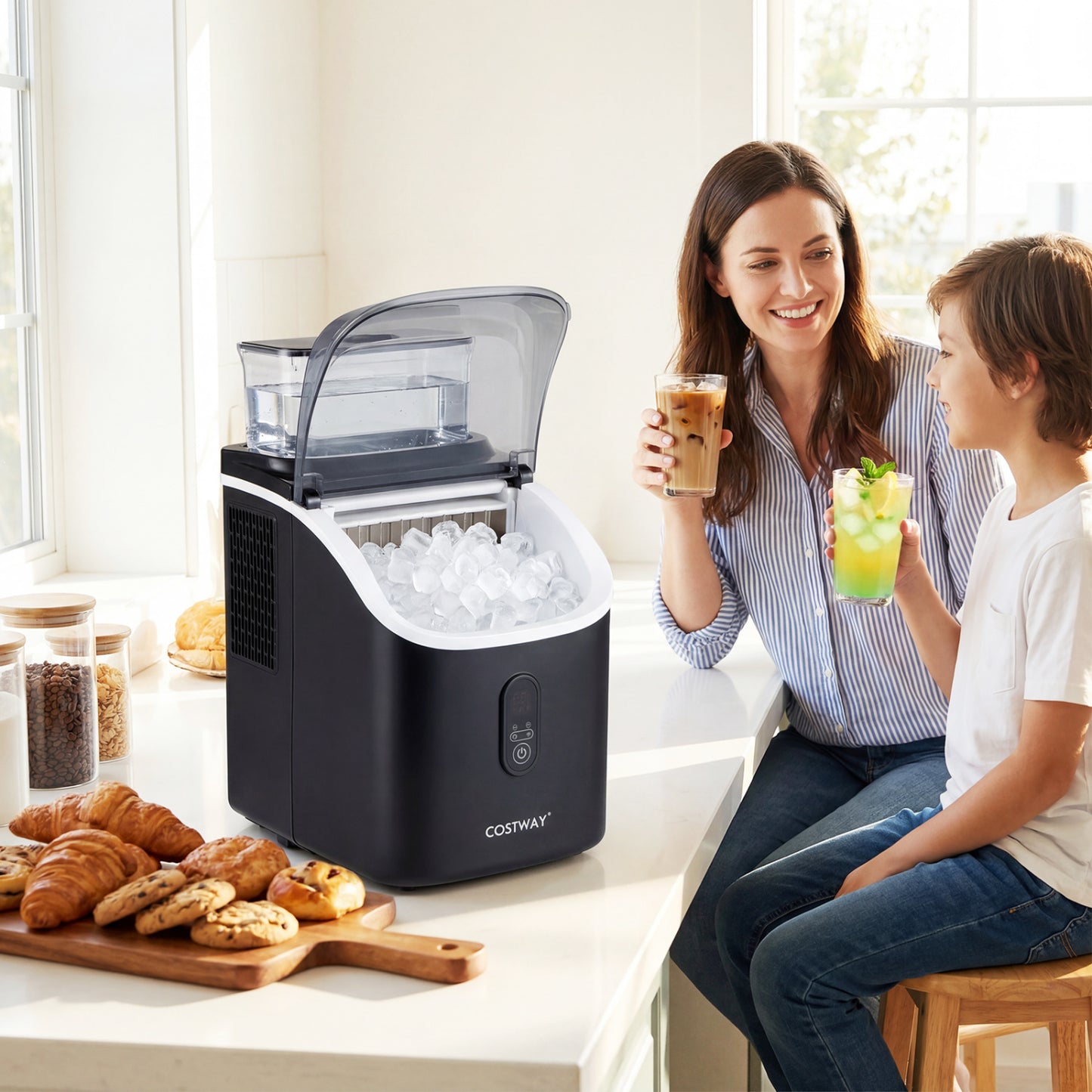 Countertop Ice Maker with External Tank and Self-Cleaning 13 Thickness Levels-Black