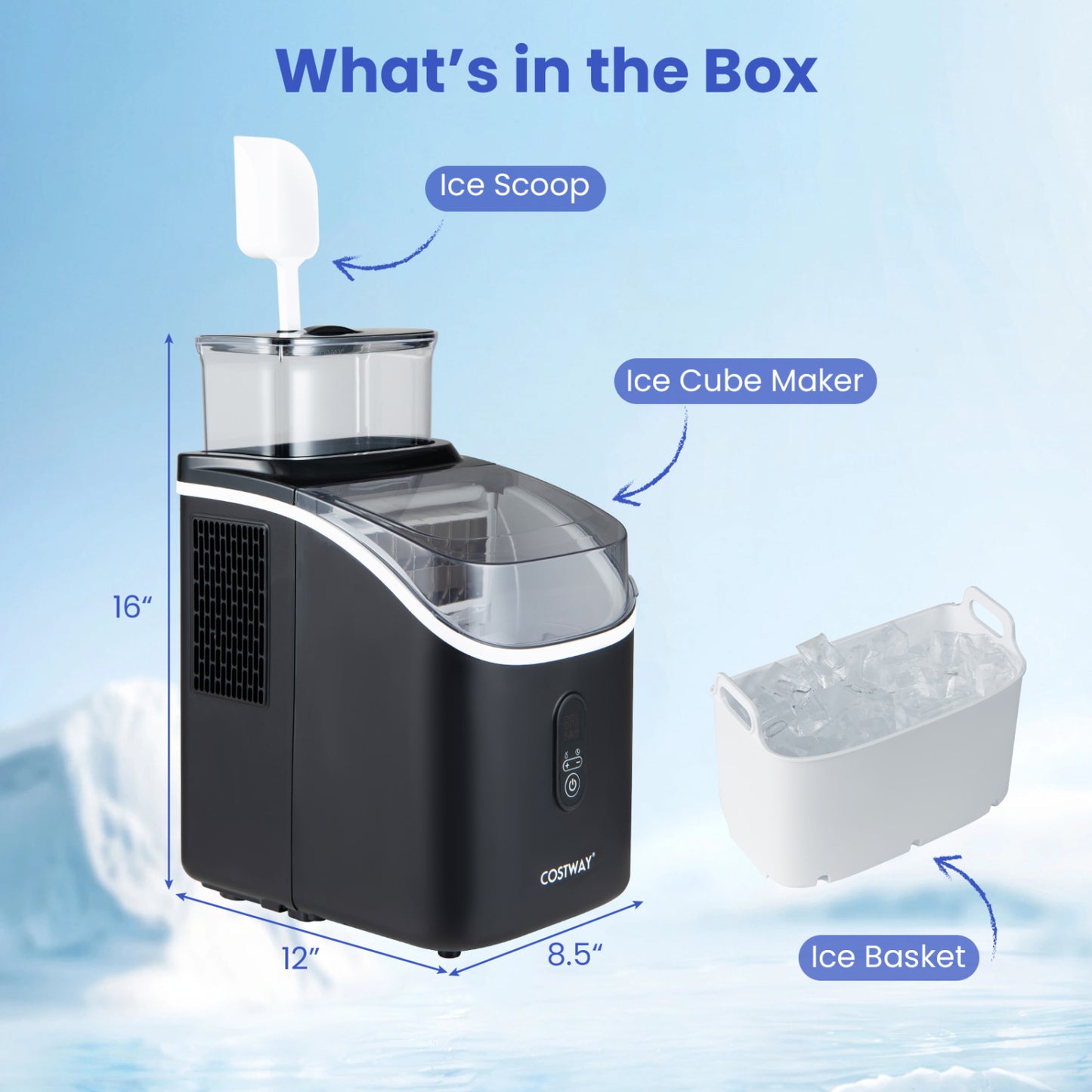Countertop Ice Maker with External Tank and Self-Cleaning 13 Thickness Levels-Black