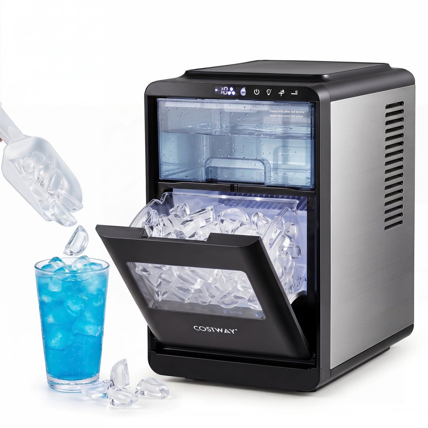 Crescent Ice Maker Countertop 26 Lbs/24H Ice Machine with 16 Crescent Cubes-Black