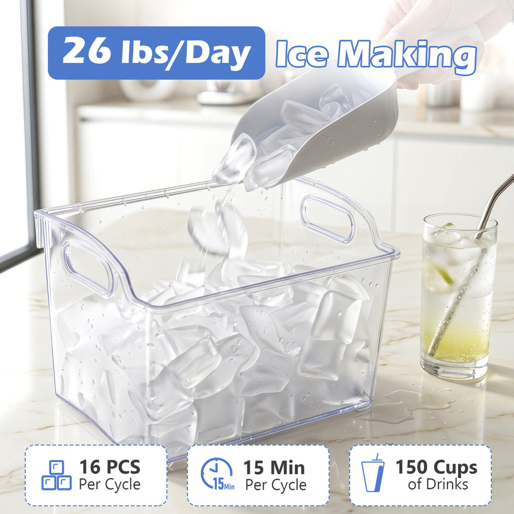 Crescent Ice Maker Countertop 26 Lbs/24H Ice Machine with 16 Crescent Cubes-Black