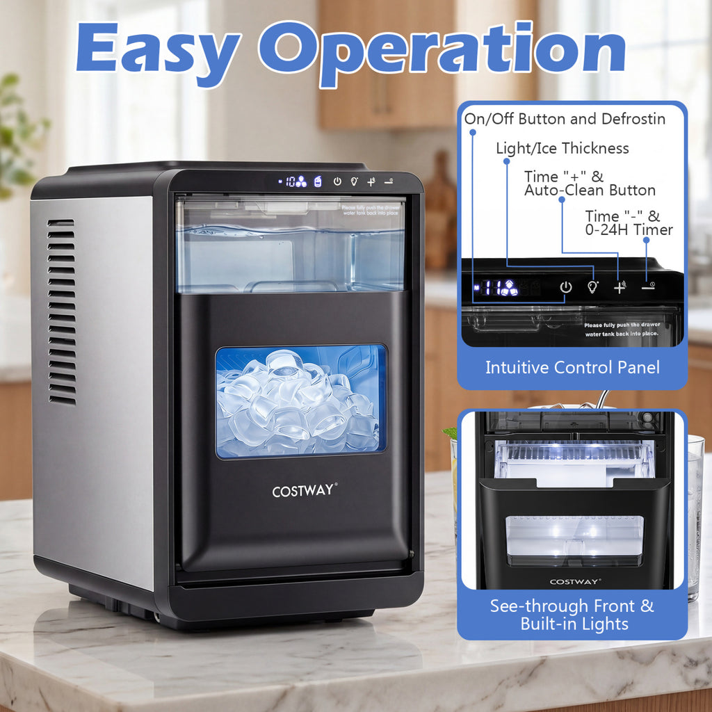 Crescent Ice Maker Countertop 26 Lbs/24H Ice Machine with 16 Crescent Cubes-Black