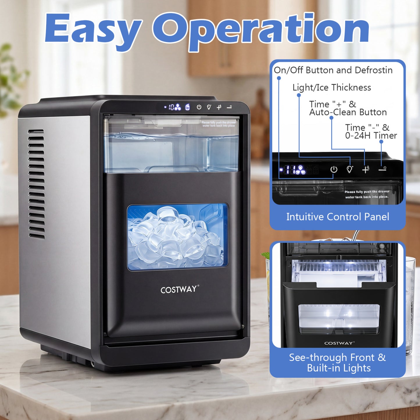 Crescent Ice Maker Countertop 26 Lbs/24H Ice Machine with 16 Crescent Cubes-Black
