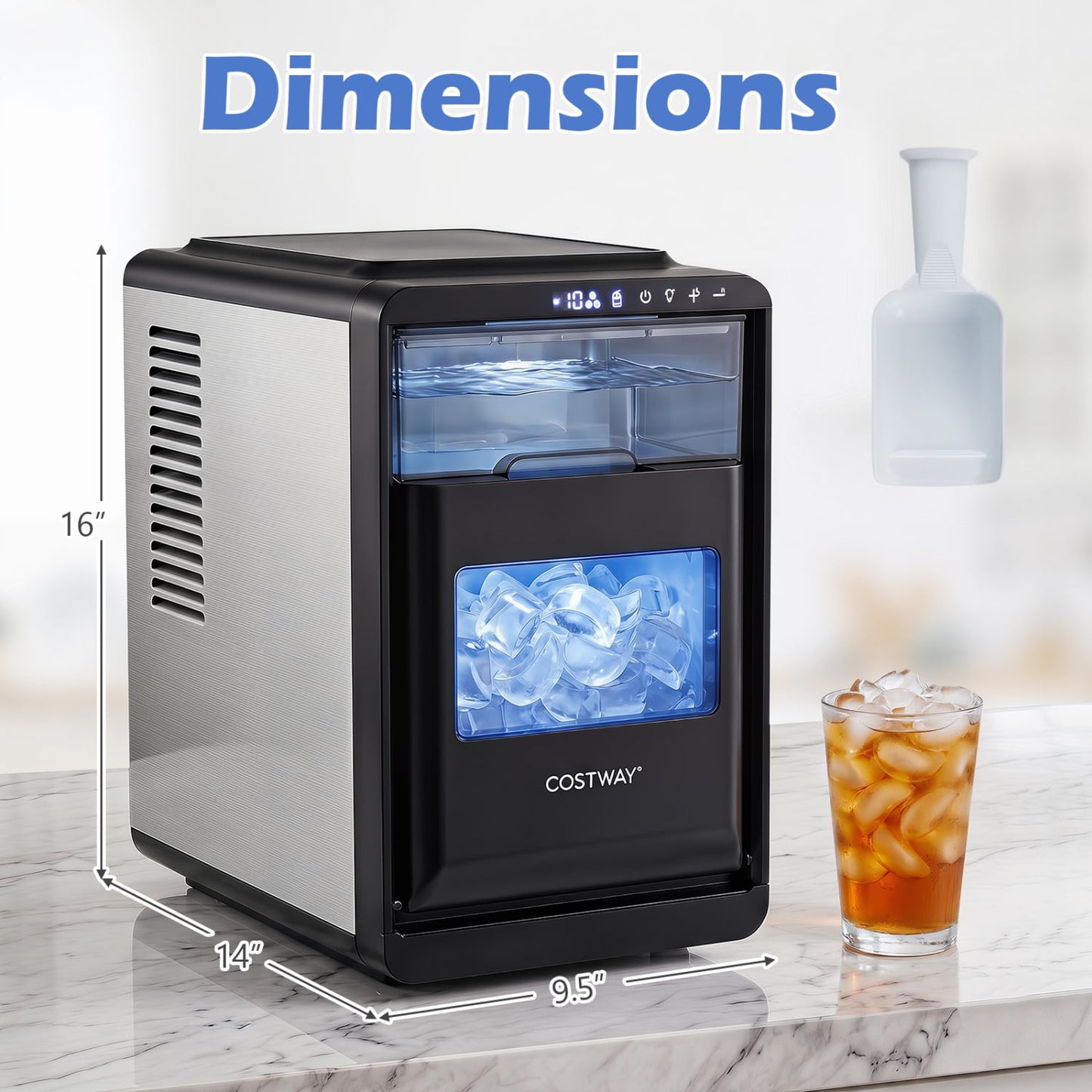Crescent Ice Maker Countertop 26 Lbs/24H Ice Machine with 16 Crescent Cubes-Black