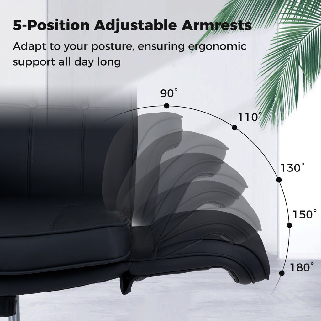 Criss Cross Chair Adjustable Swivel Vanity Chair with 5-Position Armrests-Black