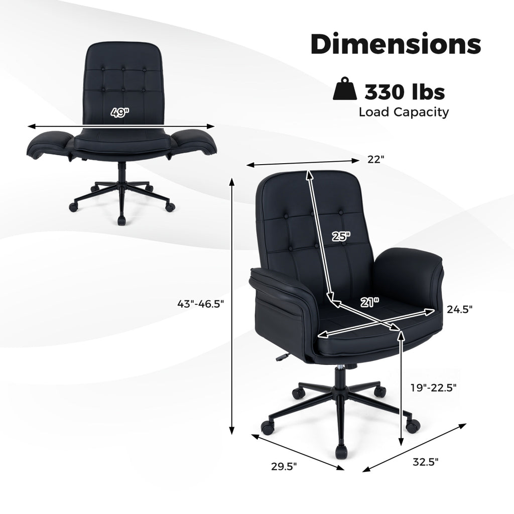 Criss Cross Chair Adjustable Swivel Vanity Chair with 5-Position Armrests-Black