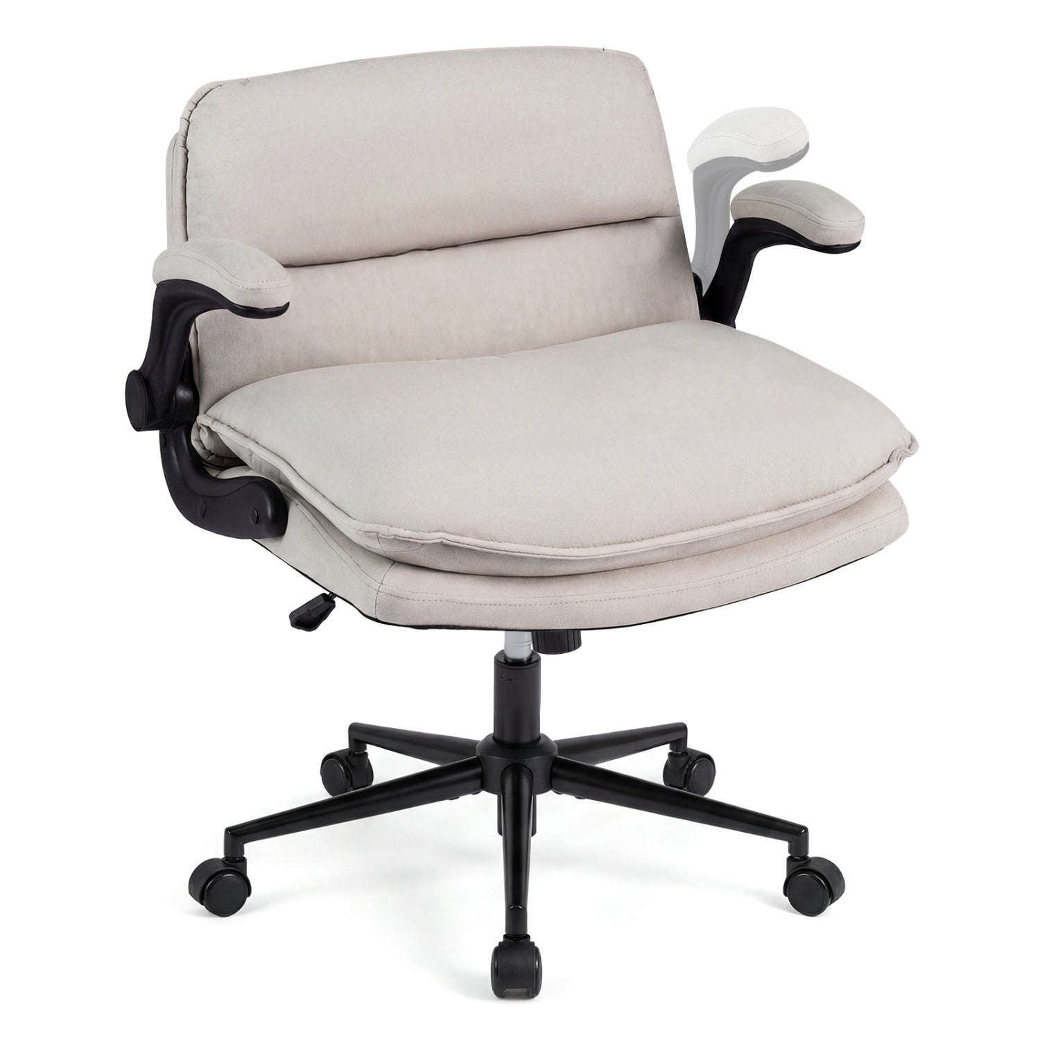 Criss Cross Chair on Wheels with Flip-up Arms Adjustable Height-Beige
