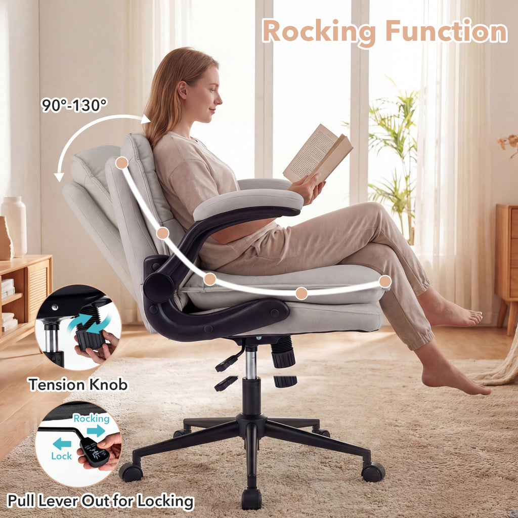 Criss Cross Chair on Wheels with Flip-up Arms Adjustable Height-Beige
