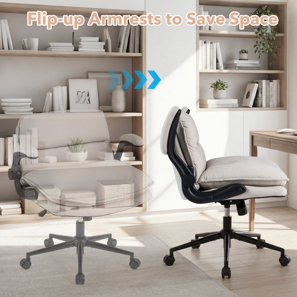 Criss Cross Chair on Wheels with Flip-up Arms Adjustable Height-Beige