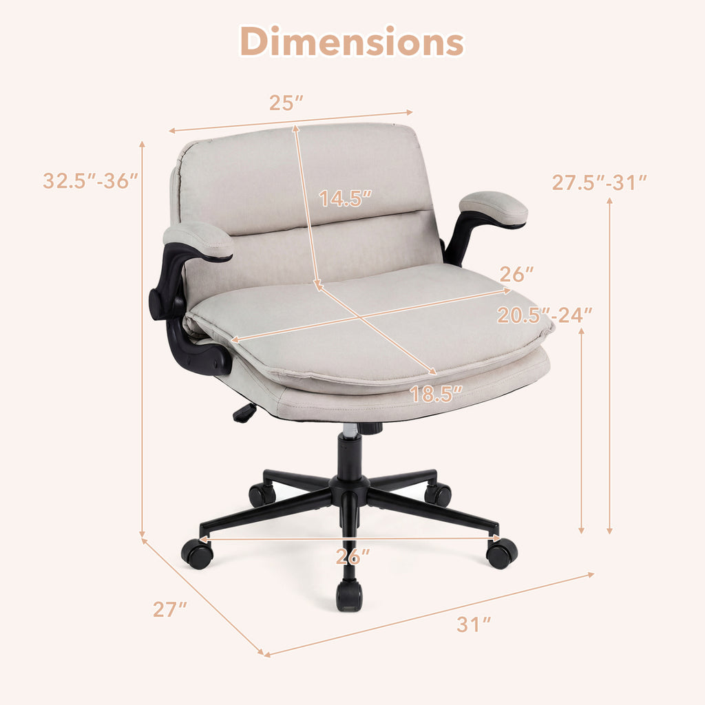 Criss Cross Chair on Wheels with Flip-up Arms Adjustable Height-Beige