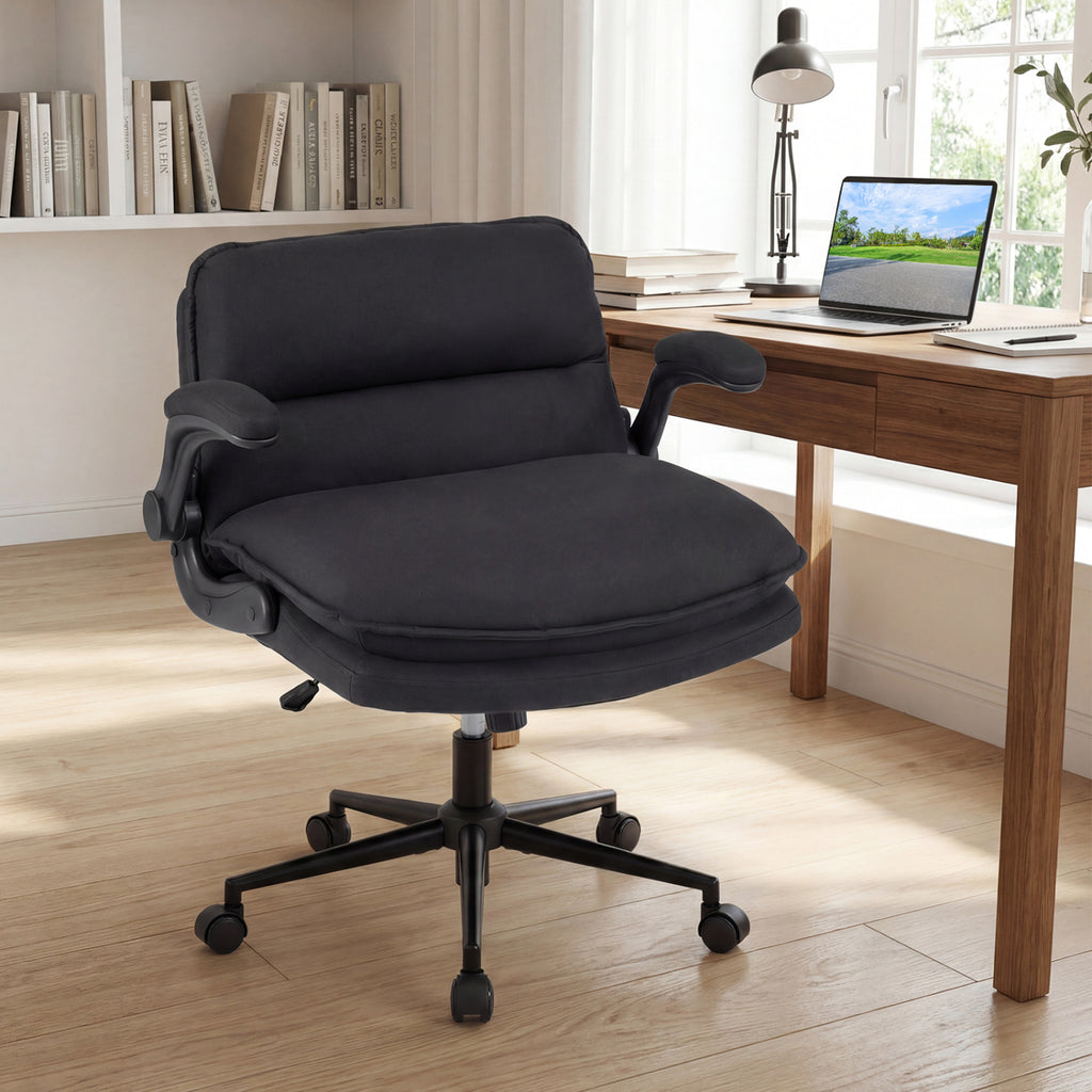 Criss Cross Chair on Wheels with Flip-up Arms Adjustable Height-Gray