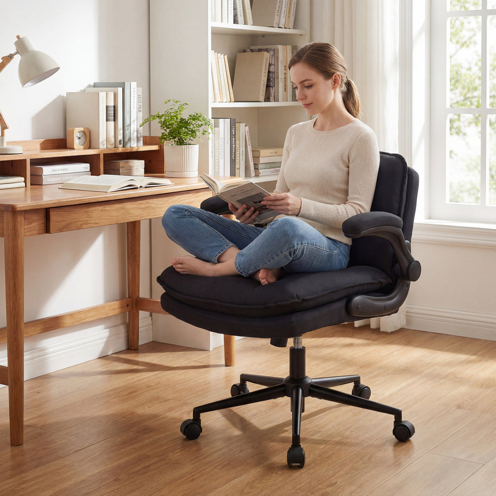 Criss Cross Chair on Wheels with Flip-up Arms Adjustable Height-Gray