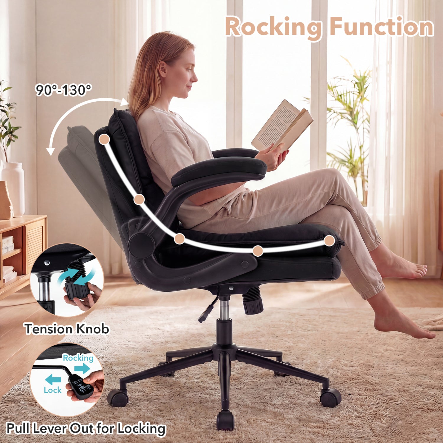 Criss Cross Chair on Wheels with Flip-up Arms Adjustable Height-Gray
