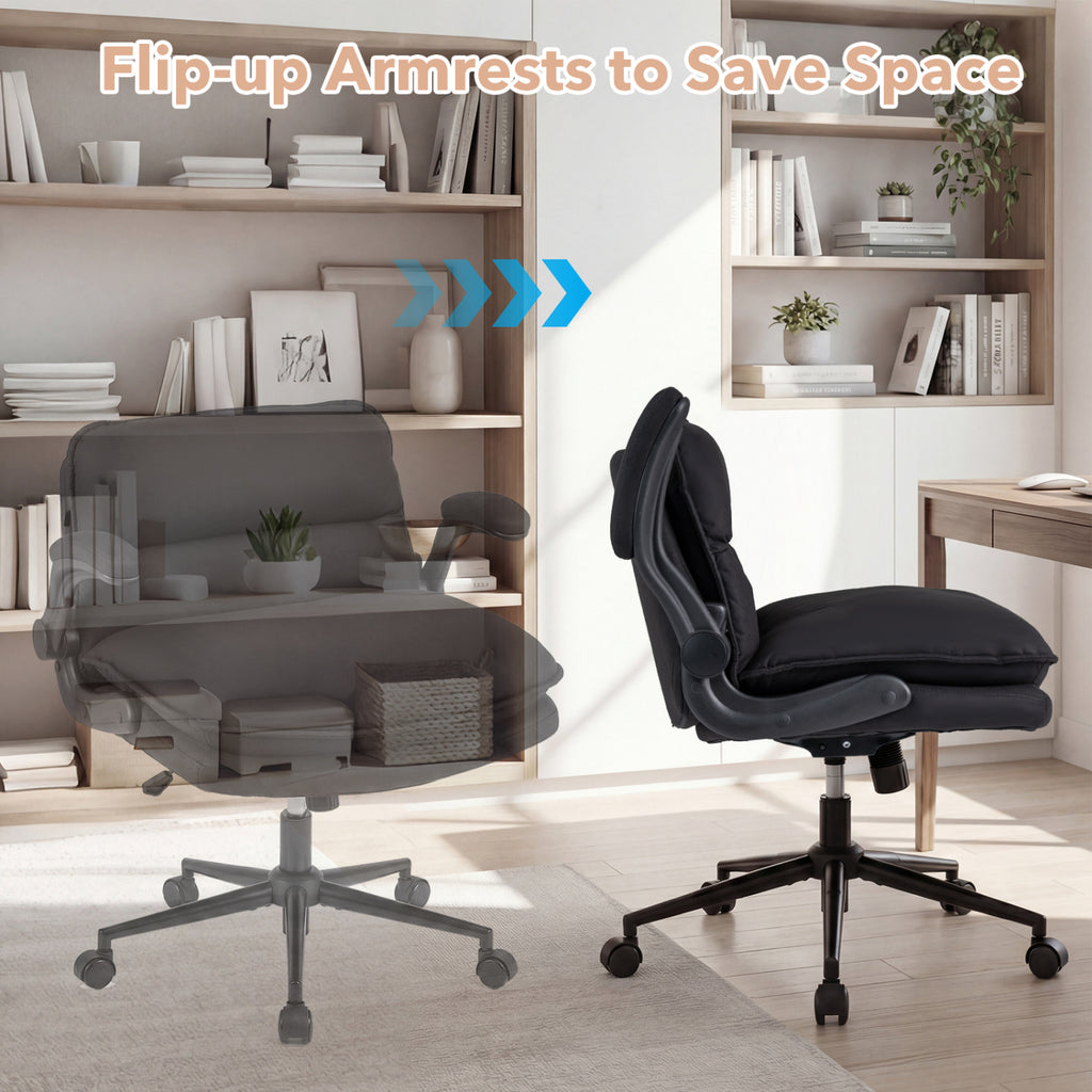 Criss Cross Chair on Wheels with Flip-up Arms Adjustable Height-Gray