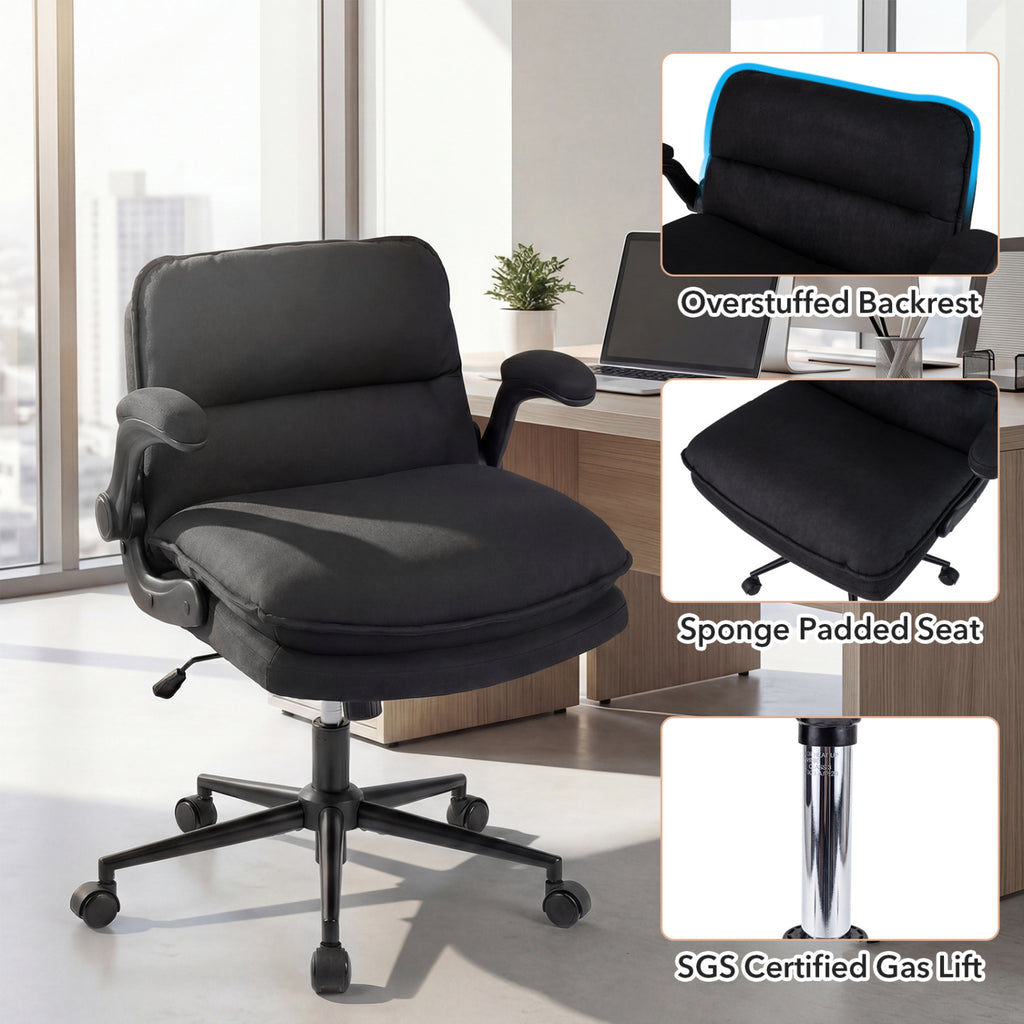 Criss Cross Chair on Wheels with Flip-up Arms Adjustable Height-Gray