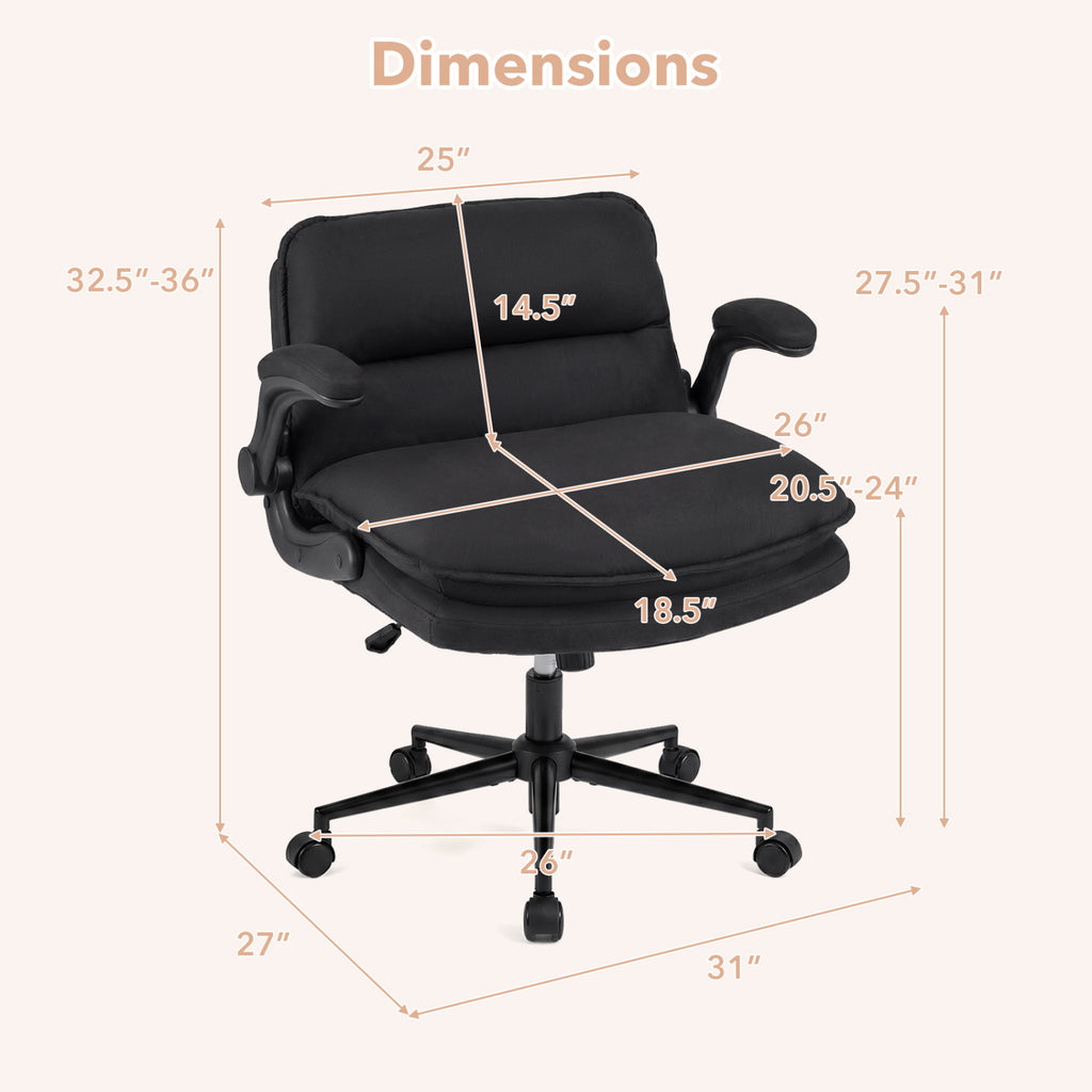 Criss Cross Chair on Wheels with Flip-up Arms Adjustable Height-Gray