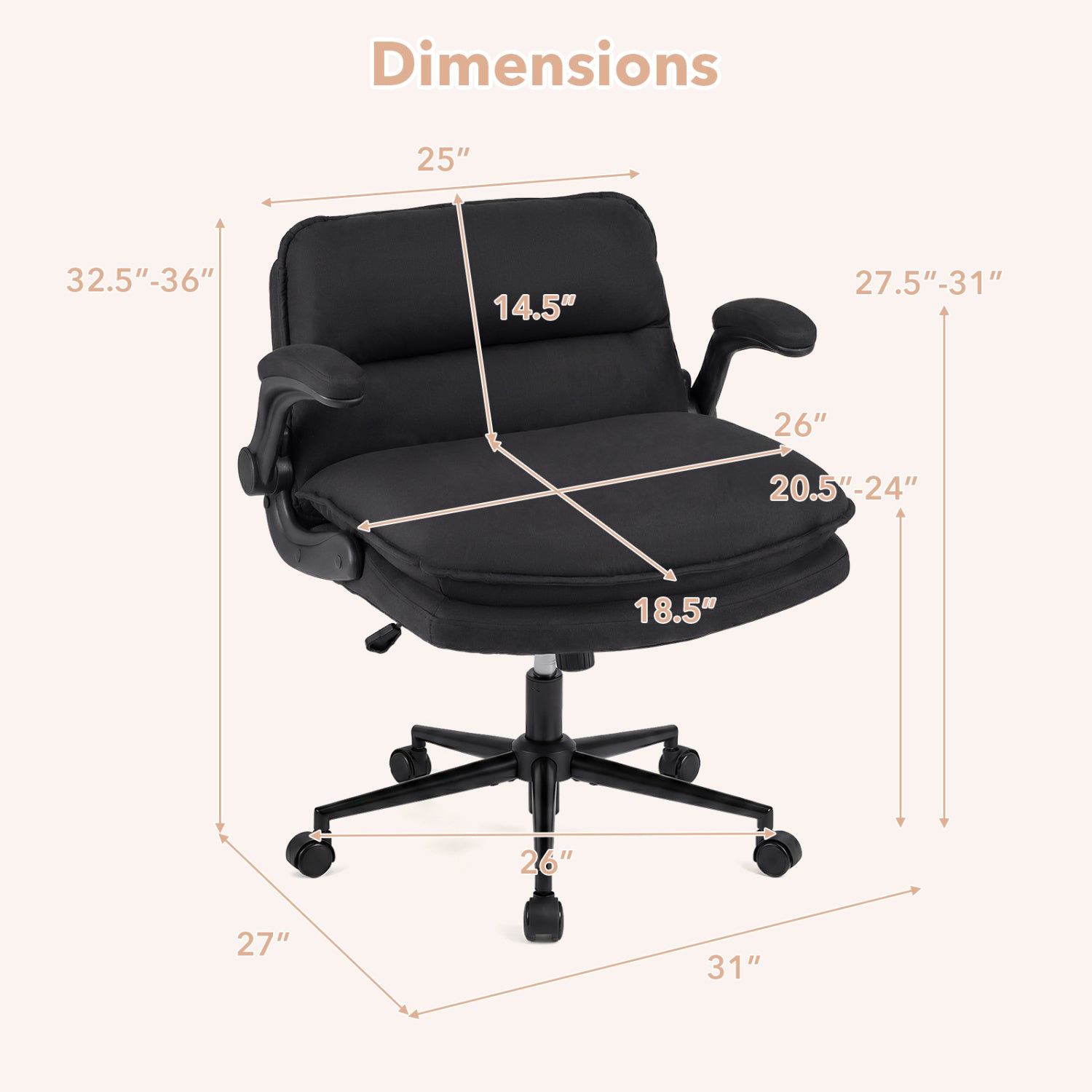 Criss Cross Chair on Wheels with Flip-up Arms Adjustable Height-Gray