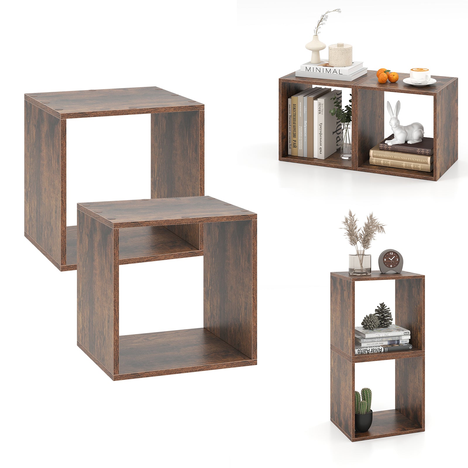 Cube Storage Organizer Set of 2 for Living Room Bedroom Study-Rustic Brown