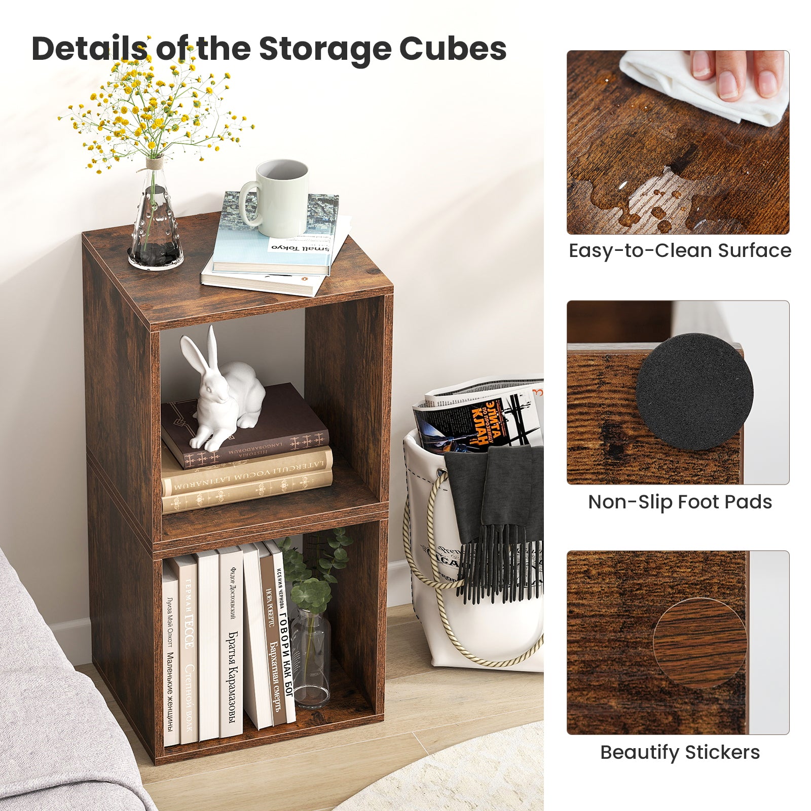 Cube Storage Organizer Set of 2 for Living Room Bedroom Study-Rustic Brown