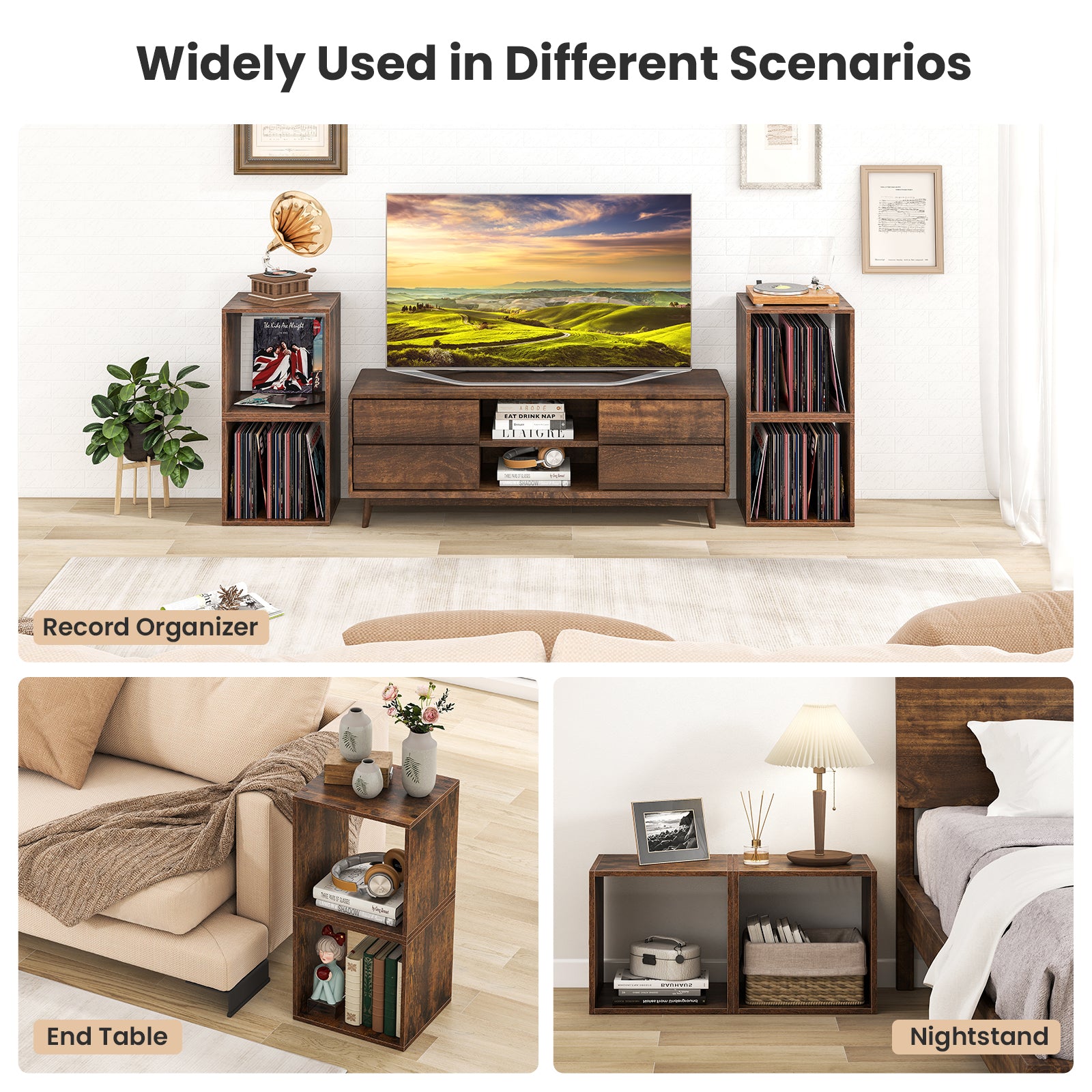 Cube Storage Organizer Set of 2 for Living Room Bedroom Study-Rustic Brown