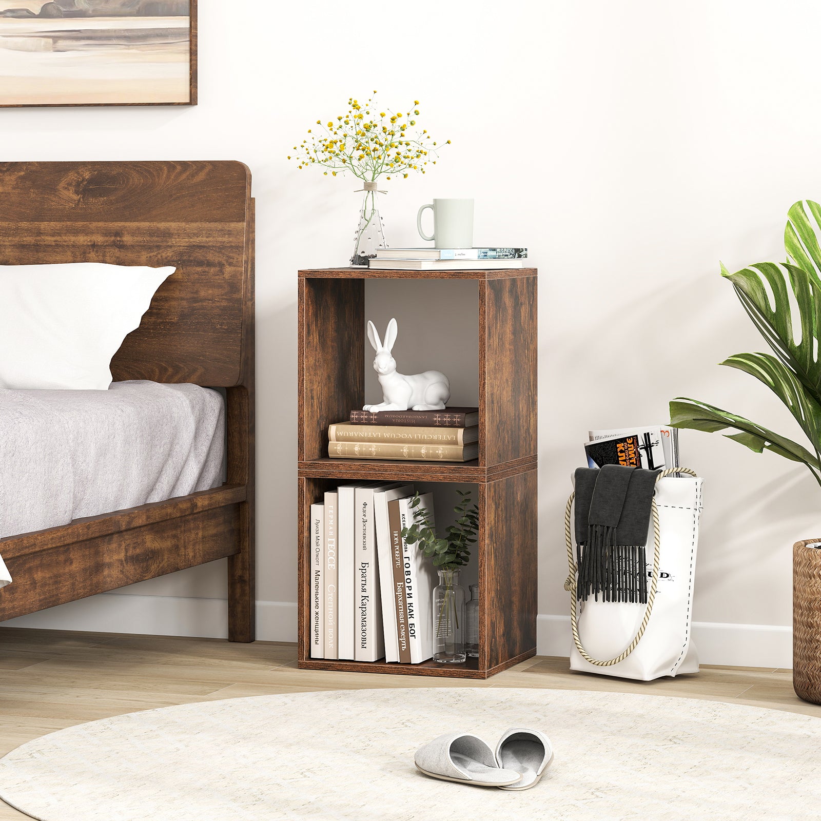 Cube Storage Organizer Set of 2 for Living Room Bedroom Study-Rustic Brown