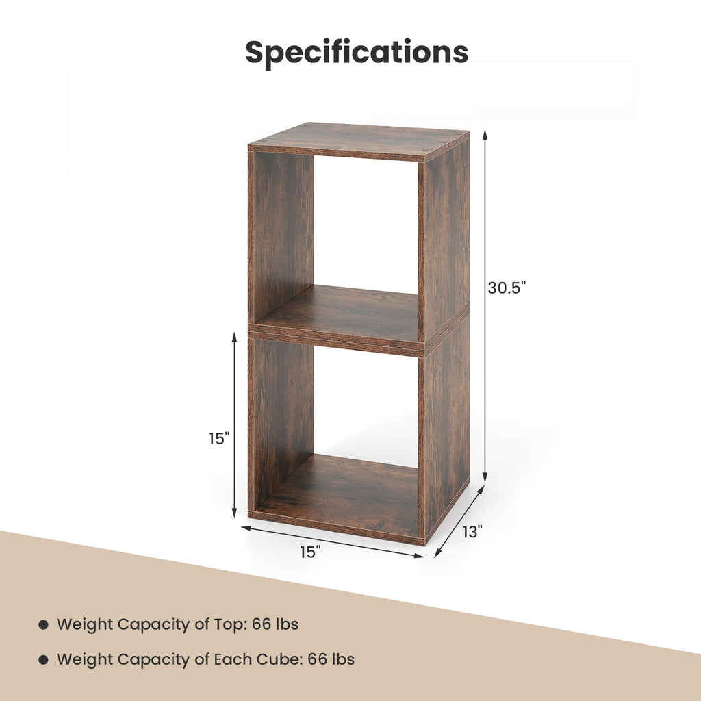 Cube Storage Organizer Set of 2 for Living Room Bedroom Study-Rustic Brown