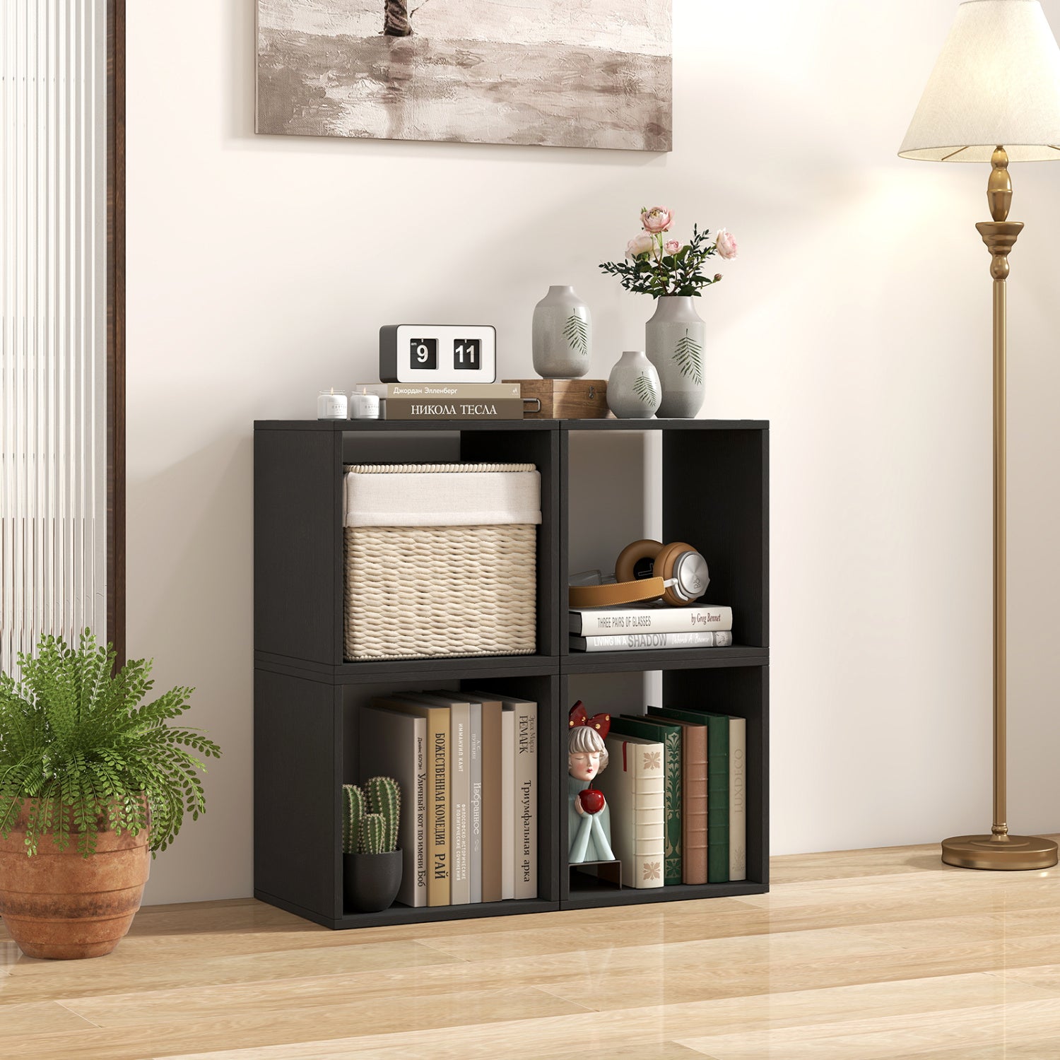 Cube Storage Organizer Set of 2 for Living Room Bedroom Study-Black
