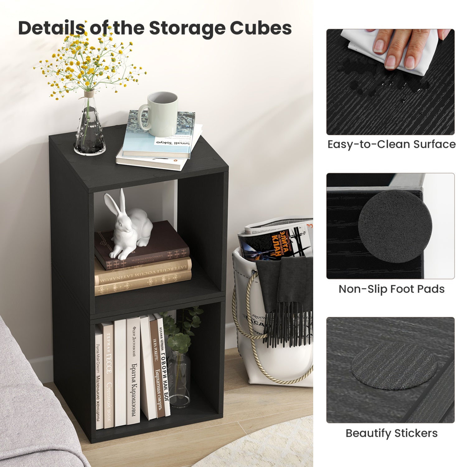 Cube Storage Organizer Set of 2 for Living Room Bedroom Study-Black