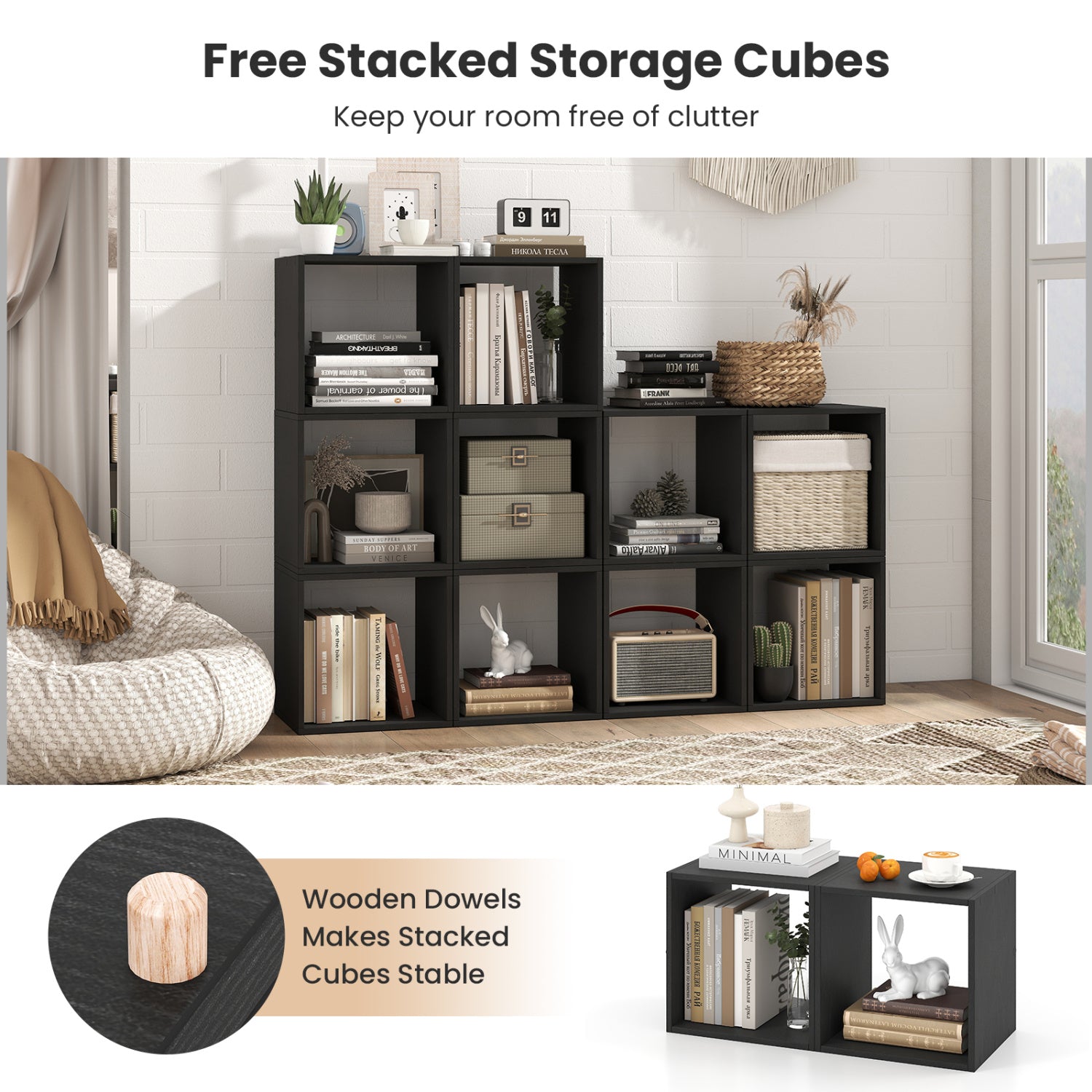Cube Storage Organizer Set of 2 for Living Room Bedroom Study-Black