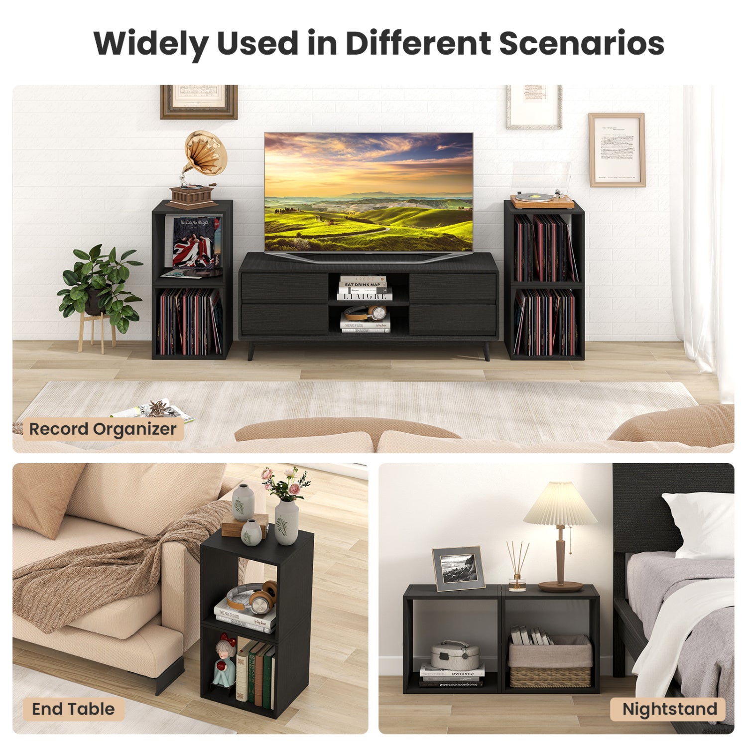 Cube Storage Organizer Set of 2 for Living Room Bedroom Study-Black