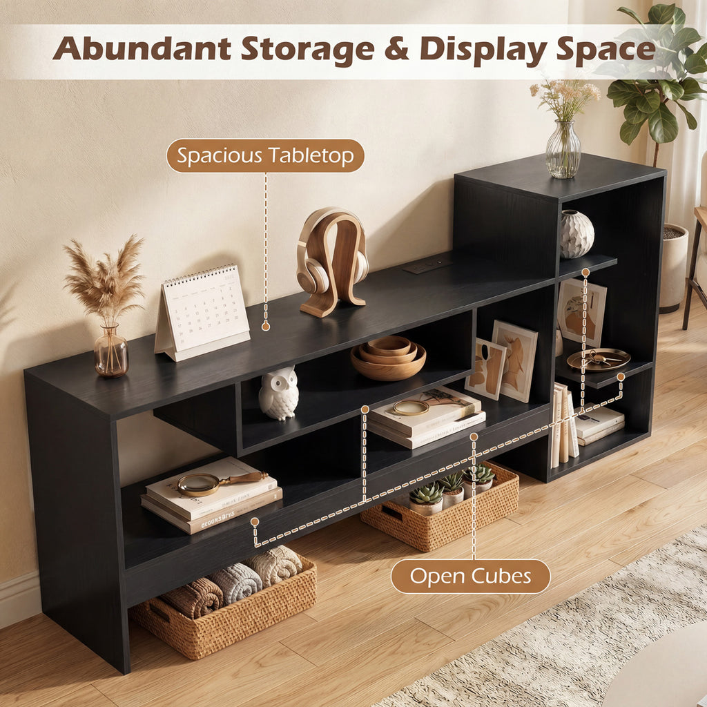 Cube TV Stand for 55 Inch TV with Power Outlets and Open Storage Shelves-Black