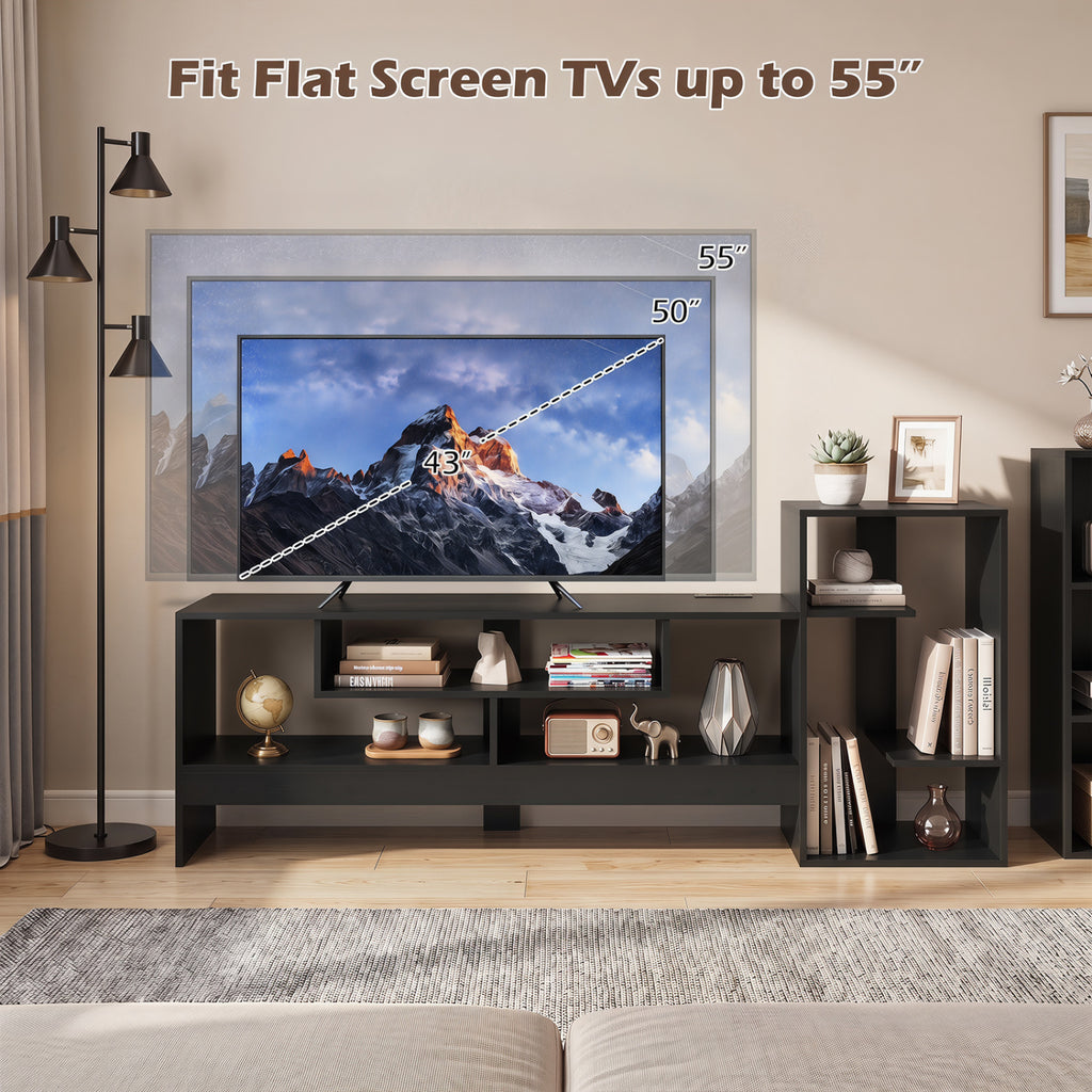 Cube TV Stand for 55 Inch TV with Power Outlets and Open Storage Shelves-Black