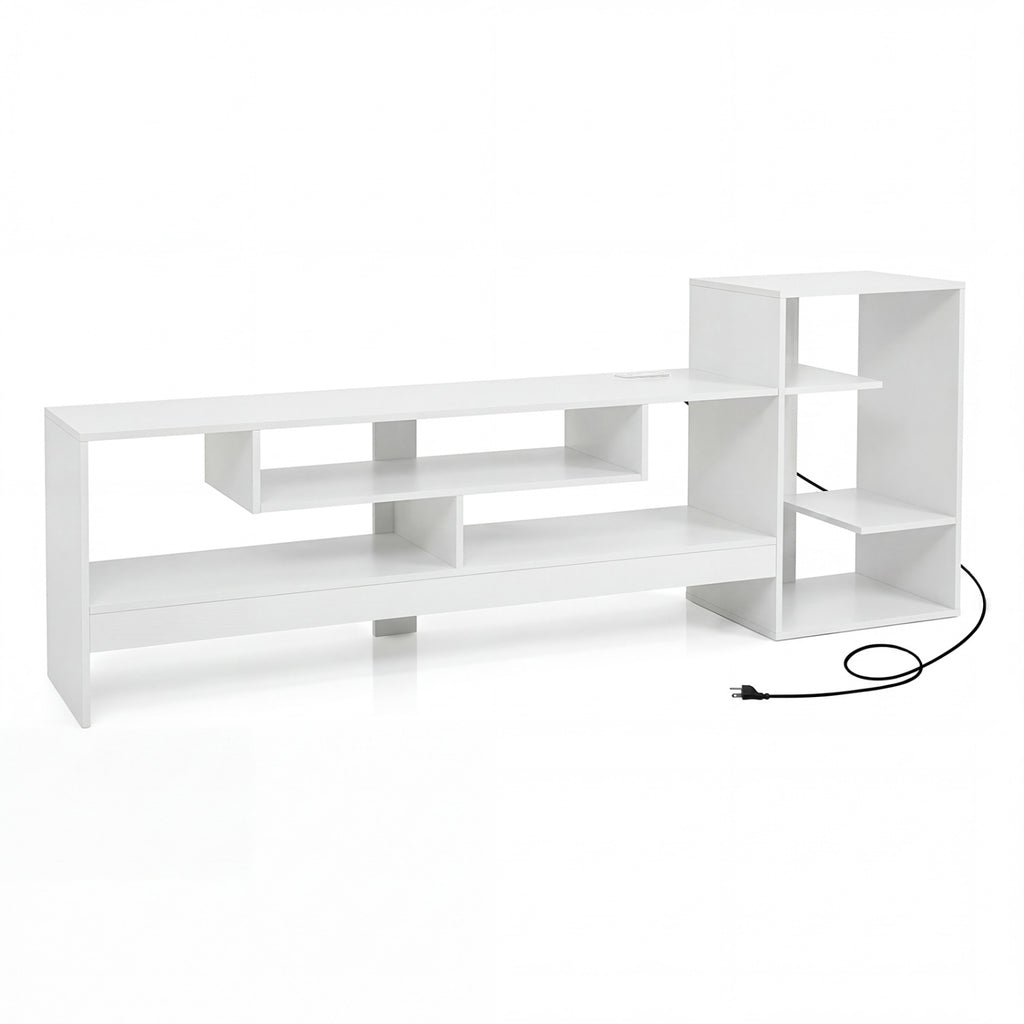 Cube TV Stand for 55 Inch TV with Power Outlets and Open Storage Shelves-White