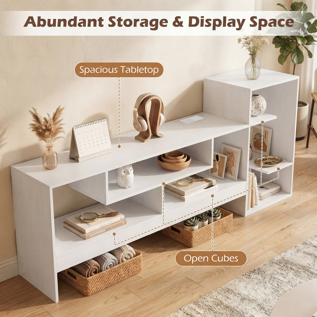 Cube TV Stand for 55 Inch TV with Power Outlets and Open Storage Shelves-White
