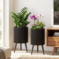 Decorative Flower Pots with Stand and Drainage Holes Set of 2-S
