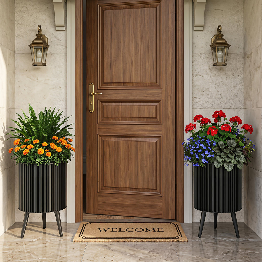 Decorative Flower Pots with Stand and Drainage Holes Set of 2-S