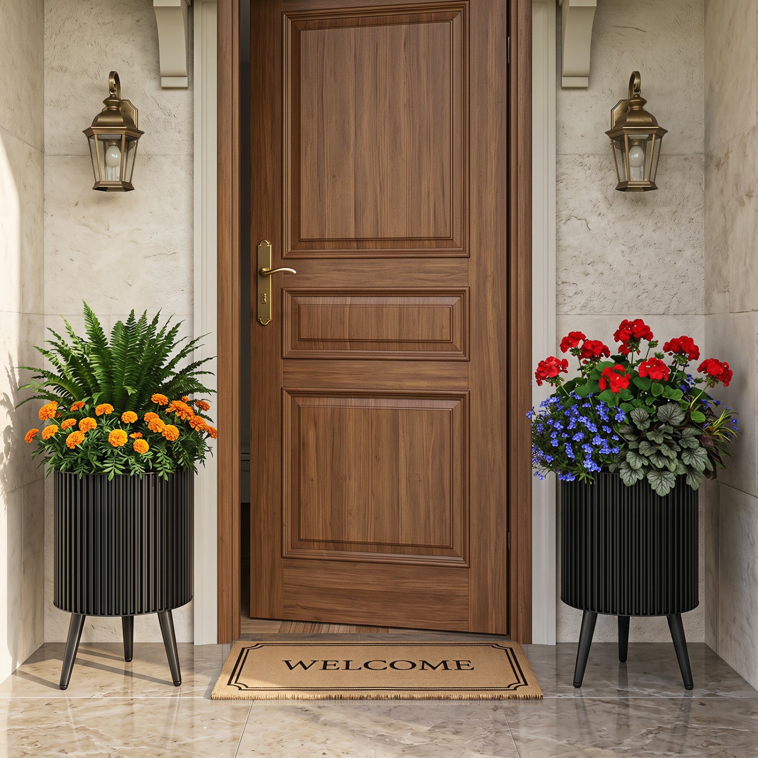 Decorative Flower Pots with Stand and Drainage Holes Set of 2-S