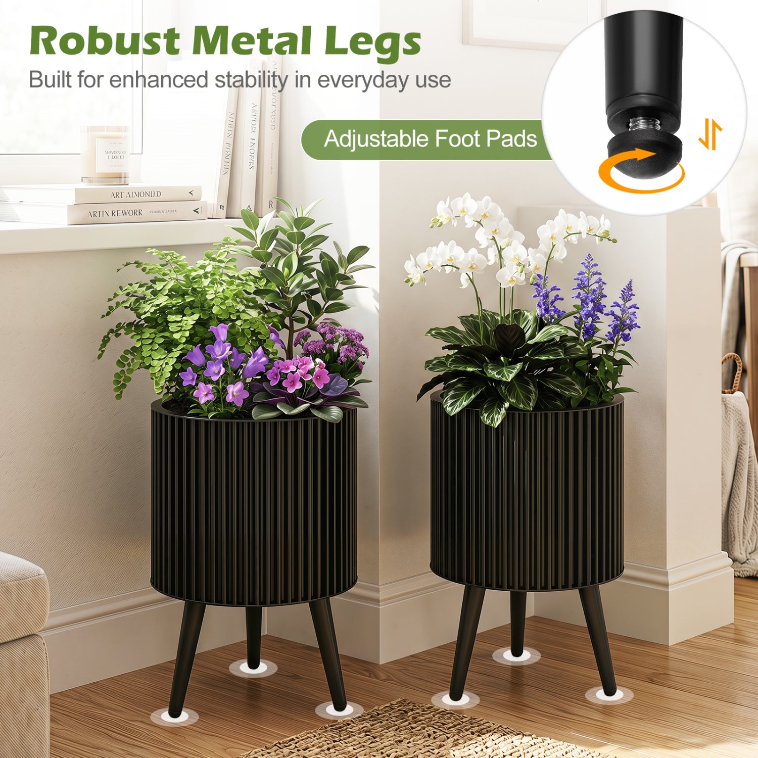 Decorative Flower Pots with Stand and Drainage Holes Set of 2-S