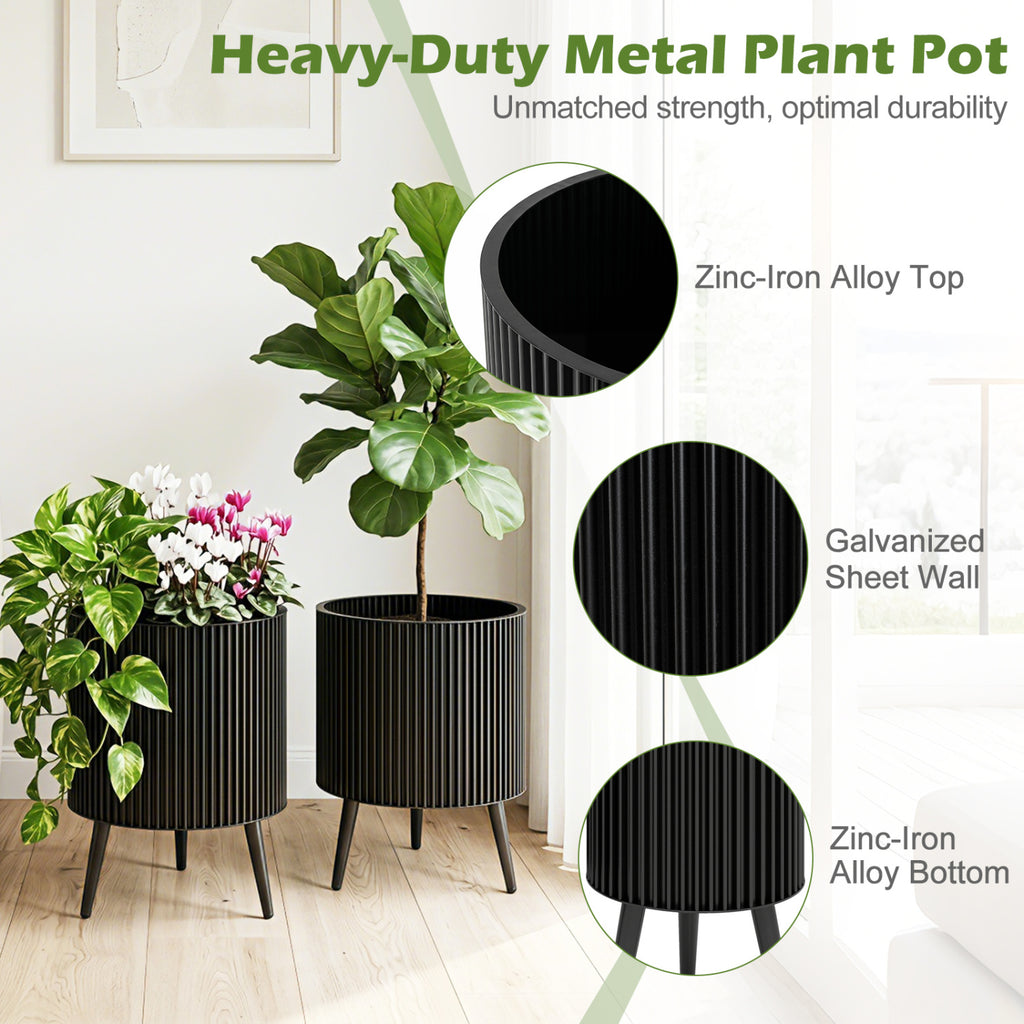 Decorative Flower Pots with Stand and Drainage Holes Set of 2-L