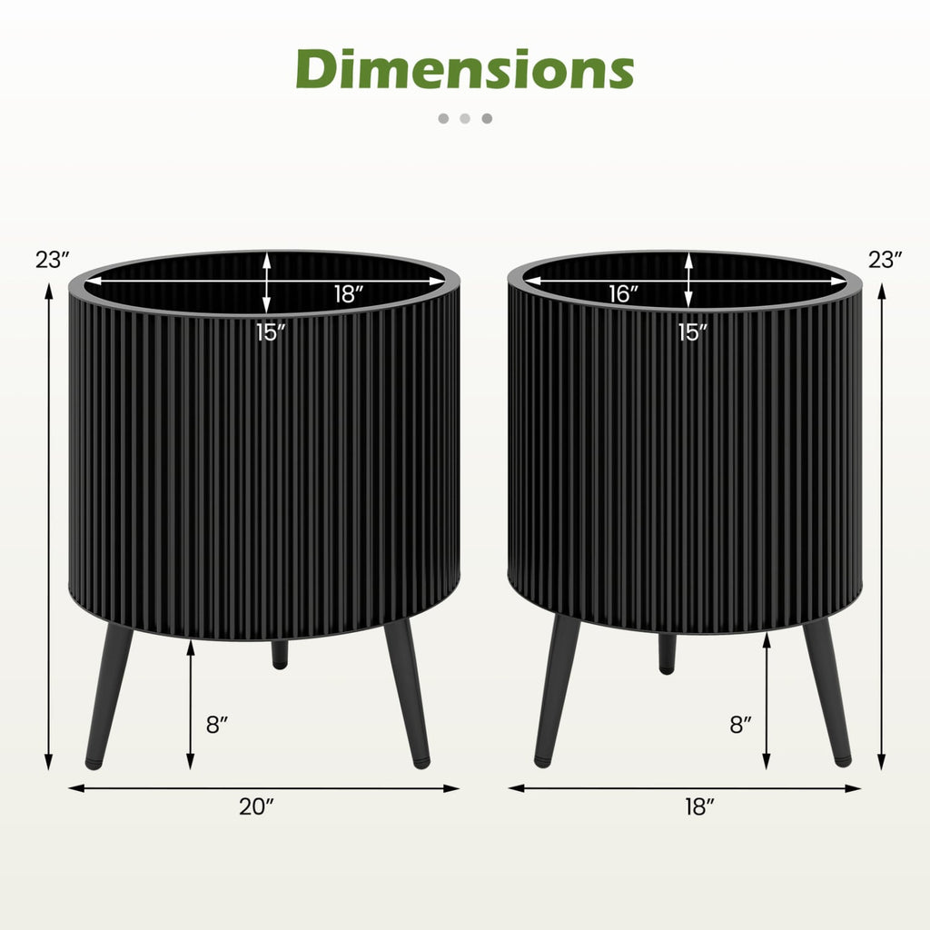 Decorative Flower Pots with Stand and Drainage Holes Set of 2-L