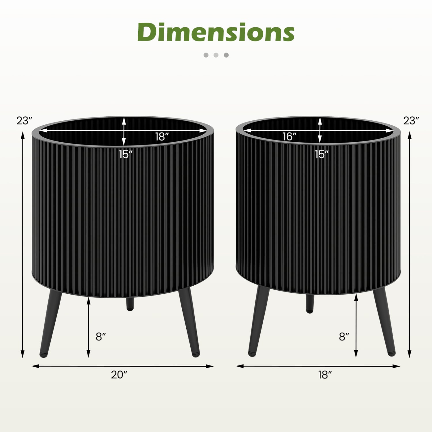 Decorative Flower Pots with Stand and Drainage Holes Set of 2-L
