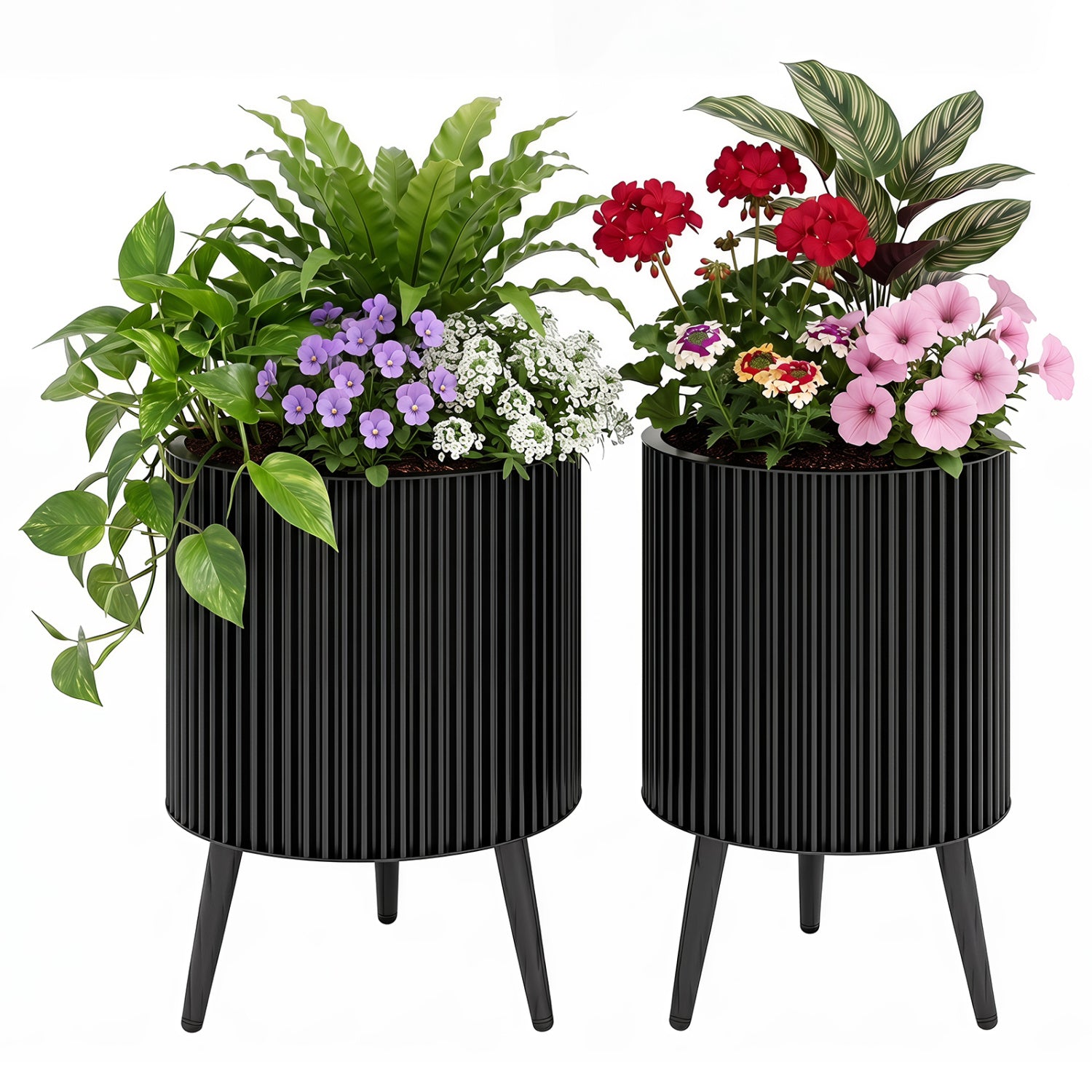 Decorative Flower Pots with Stand and Drainage Holes Set of 2-M
