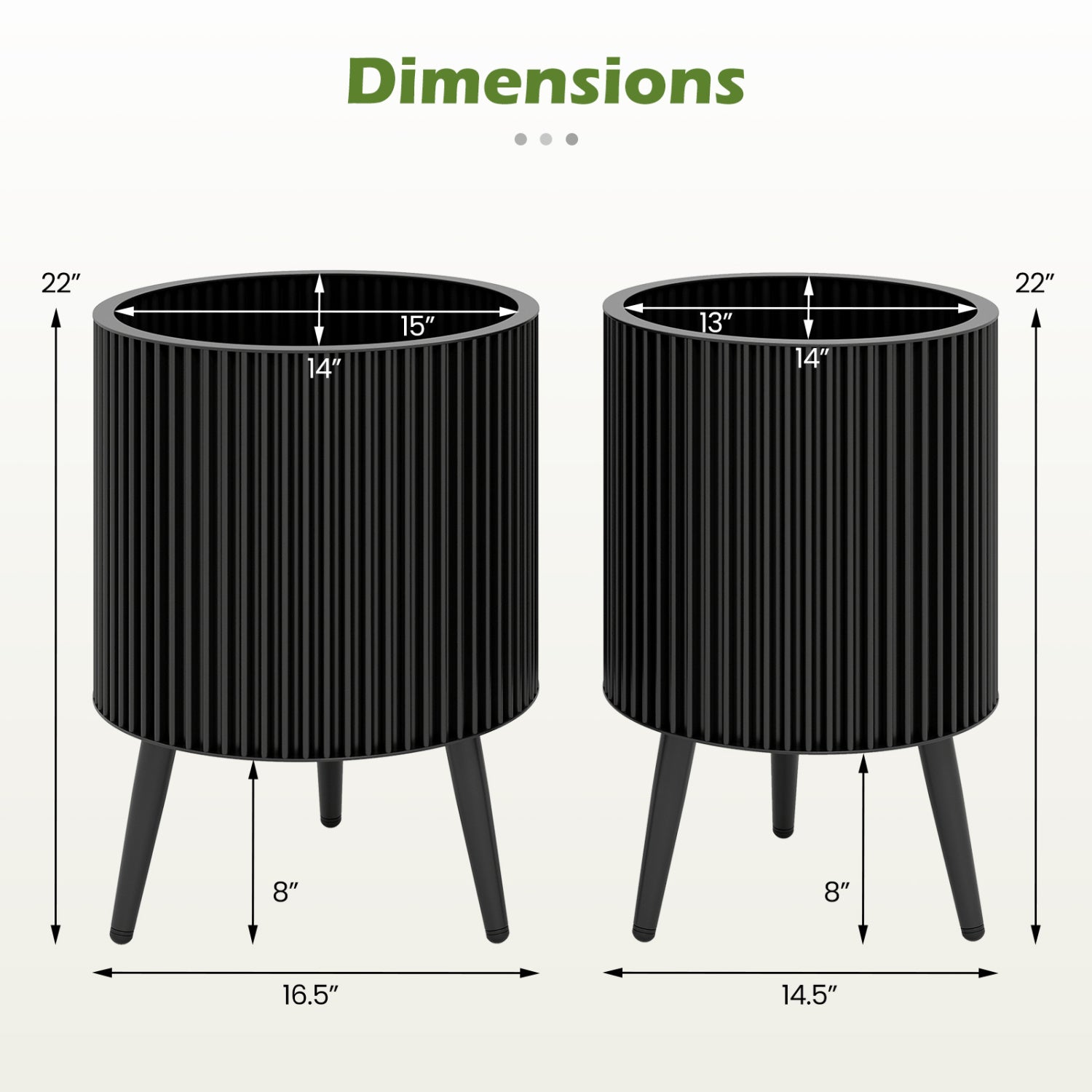 Decorative Flower Pots with Stand and Drainage Holes Set of 2-M