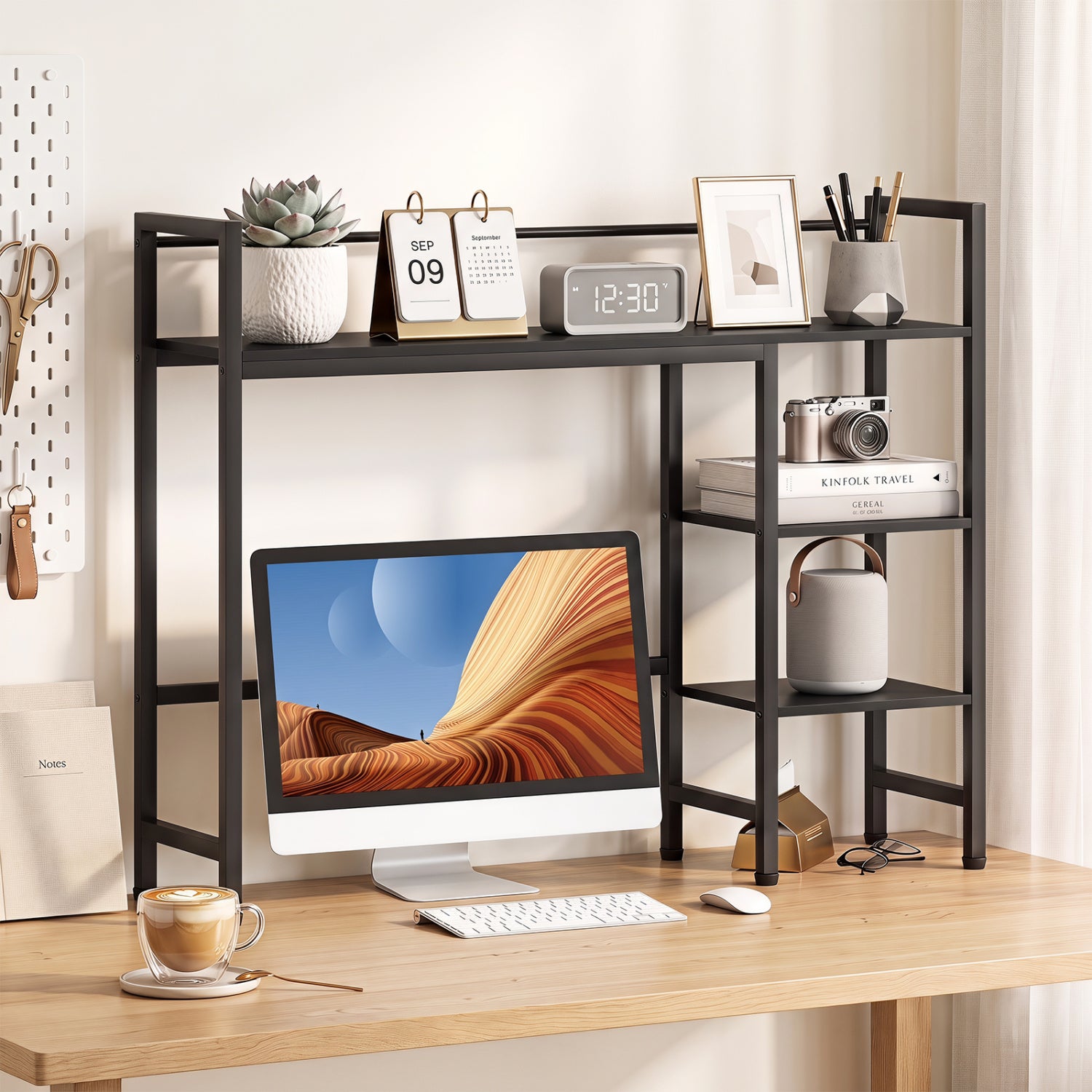 Desktop Bookshelf 38.5" W with Storage Display Rack for Home Office-Black