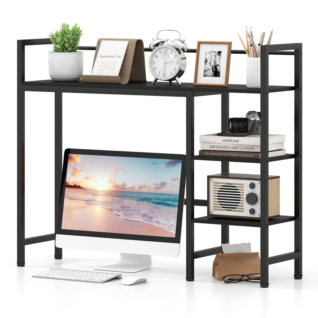 Desktop Bookshelf 38.5" W with Storage Display Rack for Home Office-Black